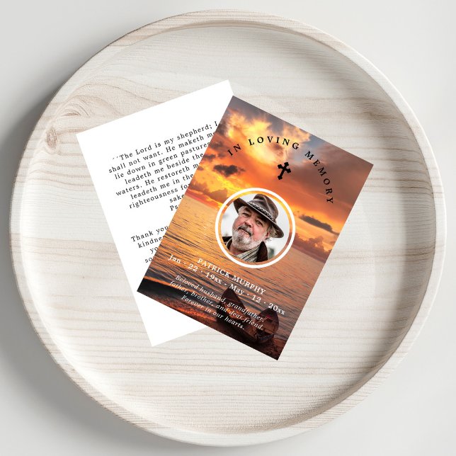 Sunset & Portrait Photo Memorial Prayer Thank You Business Card (Creator Uploaded)
