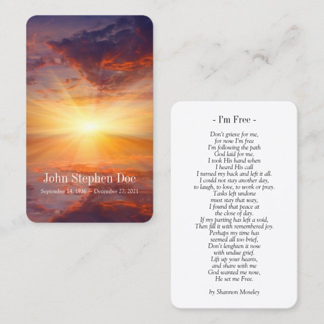 Sunset Prayer Card - I'm Free (Front/Back)