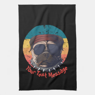 Sunset Pug Your Text Tea Towel