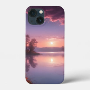 Sunset Purple Lake Landscape Three iPhone 13 Mini Case