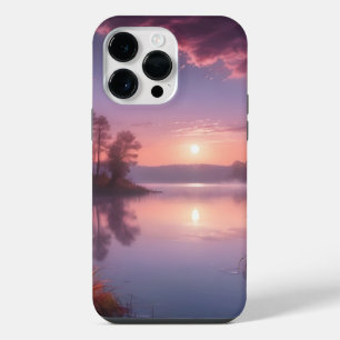 Sunset Purple Lake Landscape Three iPhone 14 Pro Max Case