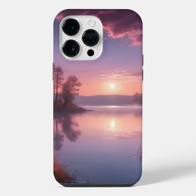 Sunset Purple Lake Landscape Three iPhone Case (Back)