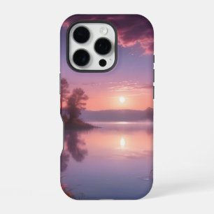 Sunset Purple Lake Landscape Three iPhone 16 Pro Case