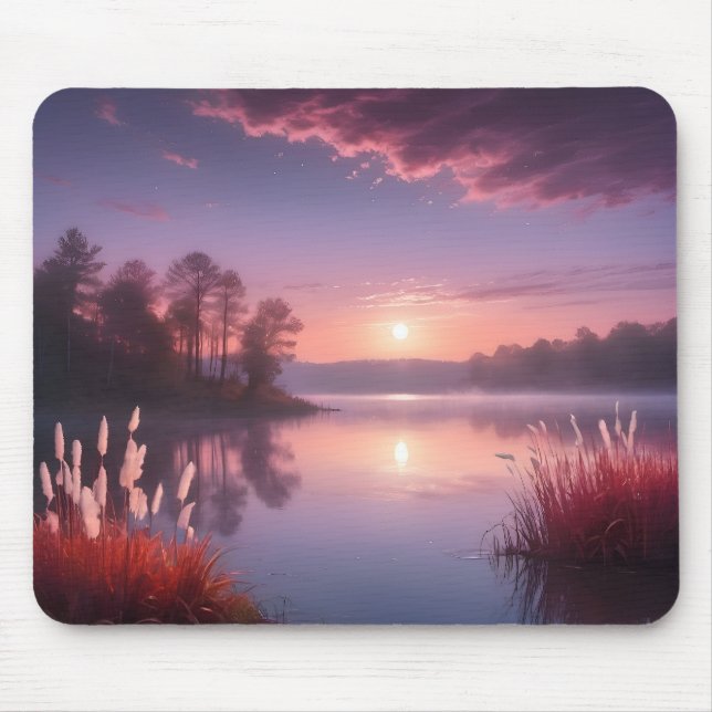 Sunset Purple Lake Landscape Three Mouse Pad (Front)