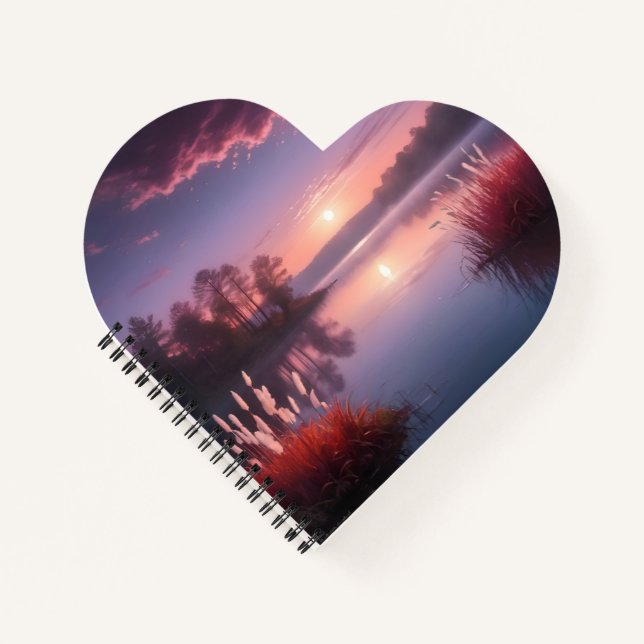 Sunset Purple Lake Landscape Three Notebook (Front)