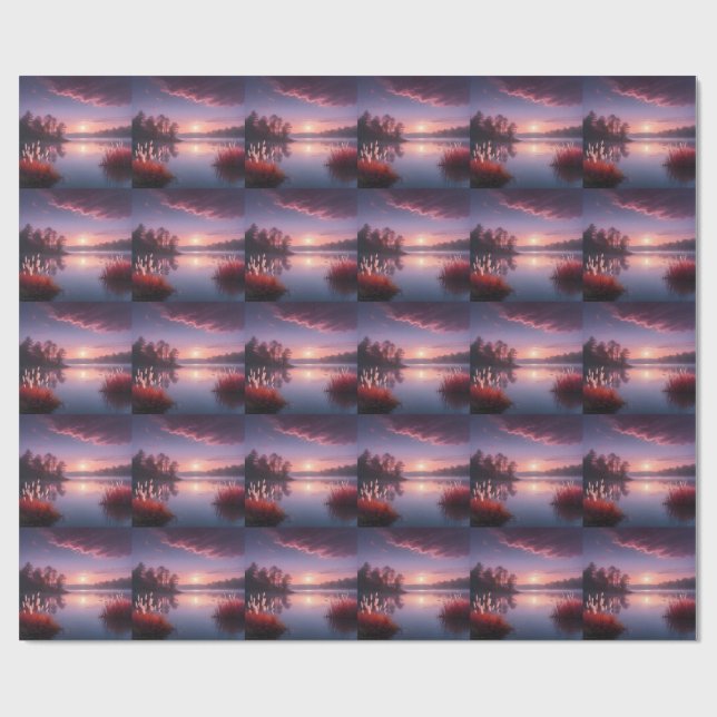 Sunset Purple Lake Landscape Three Wrapping Paper (Flat)