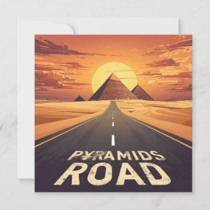 Sunset Pyramids Road Egypt Travel Art Holiday Card