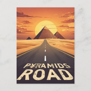 Sunset Pyramids Road Egypt Travel Art Holiday Postcard