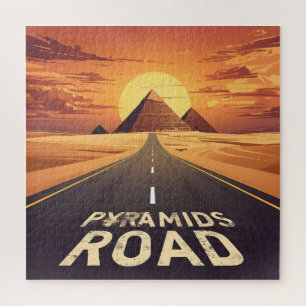 Sunset Pyramids Road Egypt Travel Art Jigsaw Puzzle
