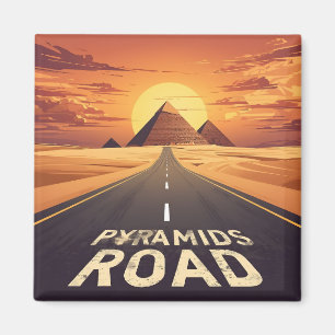 Sunset Pyramids Road Egypt Travel Art Magnet