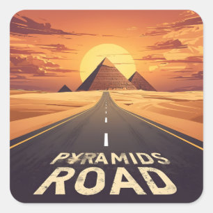 Sunset Pyramids Road Egypt Travel Art Square Sticker