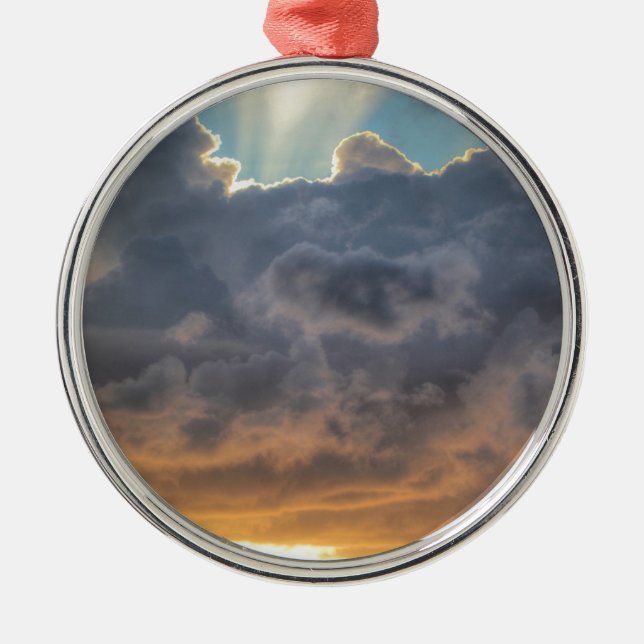 Sunset Rays of Light through Stormy Clouds Metal Tree Decoration (Front)