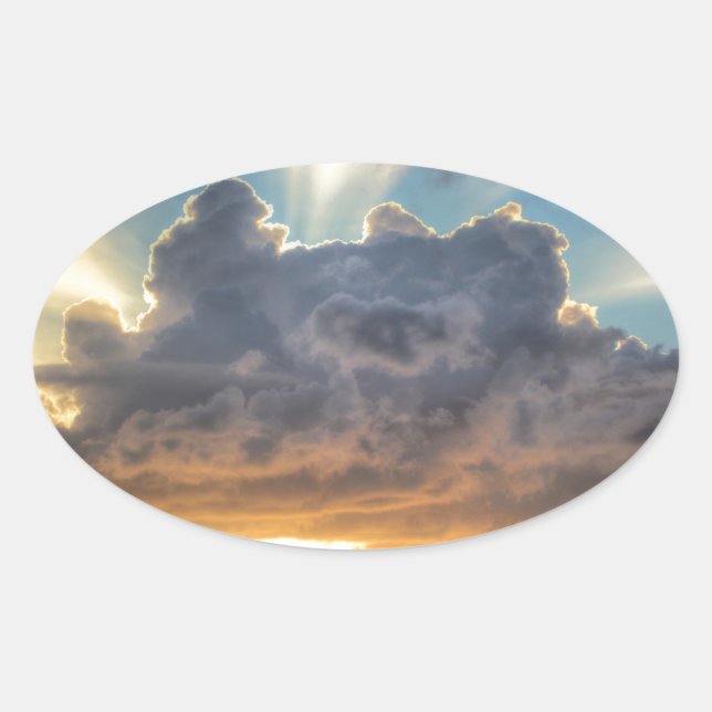 Sunset Rays of Light through Stormy Clouds Oval Sticker (Front)