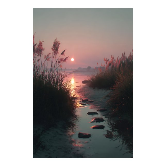 Sunset Reeds Stream Coastal Path Glow Photo Print (Front)