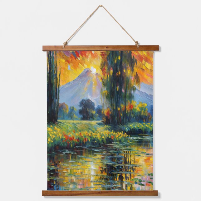 Sunset Reflection Vibrant Landscape Impressionism  Hanging Tapestry (Front)