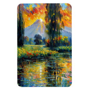 Sunset Reflection Vibrant Landscape Impressionism  Magnet