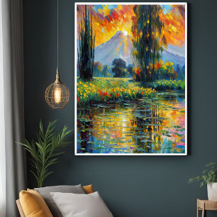 Sunset Reflection Vibrant Landscape Impressionism  Poster