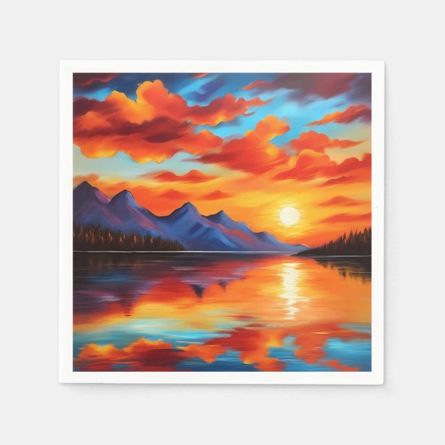 Sunset Reflections and mountains Napkin (Front)