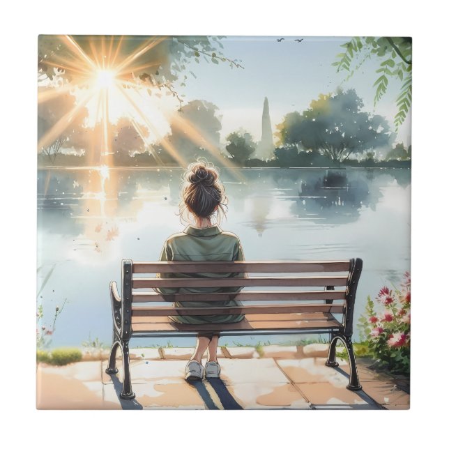 Sunset Reflections Lake Scene Ceramic Tile (Front)