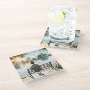 Sunset Reflections Lake Scene Glass Coaster