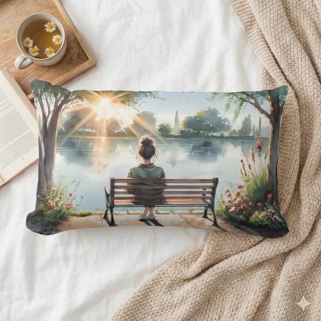 Sunset Reflections Lake Scene Lumbar Cushion (Sunset Reflections Lake Scene Lumbar Pillow Mockup A )