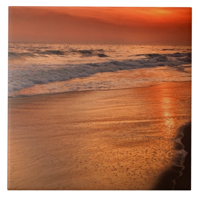 Sunset reflections off clouds and ocean shore ceramic tile (Front)