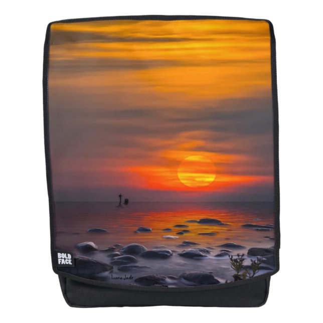 Sunset Reflections on a Rocky Shore Backpack (Front)