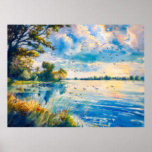 Sunset Reflections on Havel Havelland Watercolor Poster