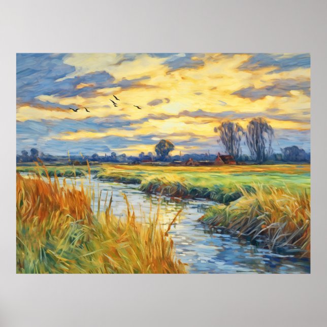 Sunset Reflections on the Havel River Poster (Front)