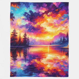 “Sunset Reflections: Serene Lake Landscape” Fleece Blanket