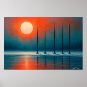 Sunset Reflections with Bare Trees Poster