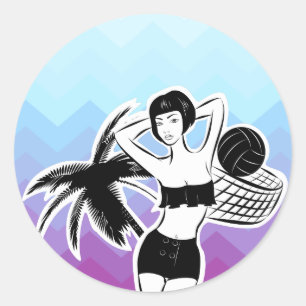 Sunset Resort Chevron Print Classic Round Sticker