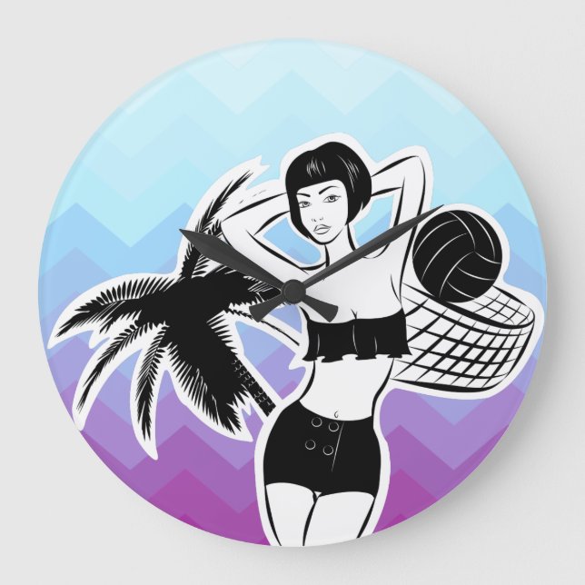 Sunset Resort Chevron Print Large Clock (Front)