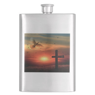 Sunset Resurrection Dove and Cross Hip Flask
