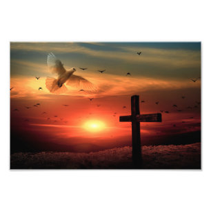 Sunset Resurrection Dove and Cross Photo Print
