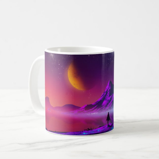 sunset retro scifi neon synthwave colours  coffee mug (Front Left)