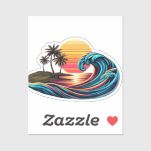 Sunset Retro Surf Wave-