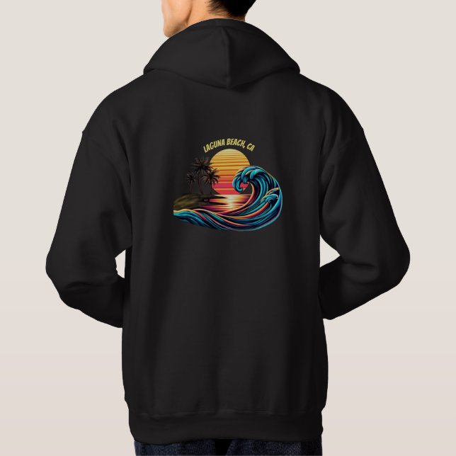 Sunset Retro Surf Wave Hoodie (Back)