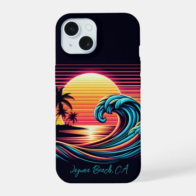 Sunset Retro Surf Wave iPhone 15 Case (Back)