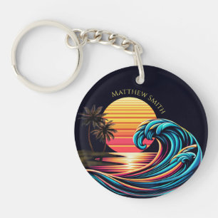 Sunset Retro Surf Wave- Key Ring