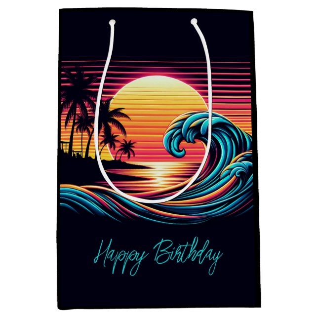 Sunset Retro Surf Wave Medium Gift Bag (Front)