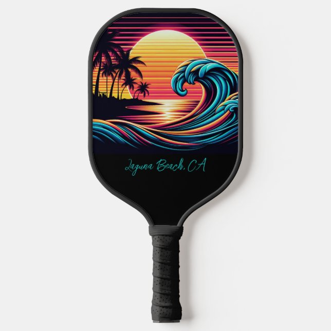 Sunset Retro Surf Wave Pickleball Paddle (Front)