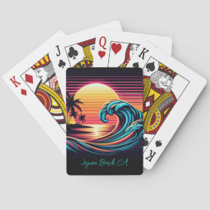Sunset Retro Surf Wave Playing Cards