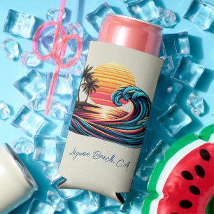 Sunset Retro Surf Wave Seltzer Can Cooler