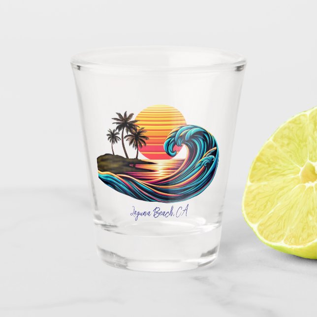 Sunset Retro Surf Wave Shot Glass (Front)