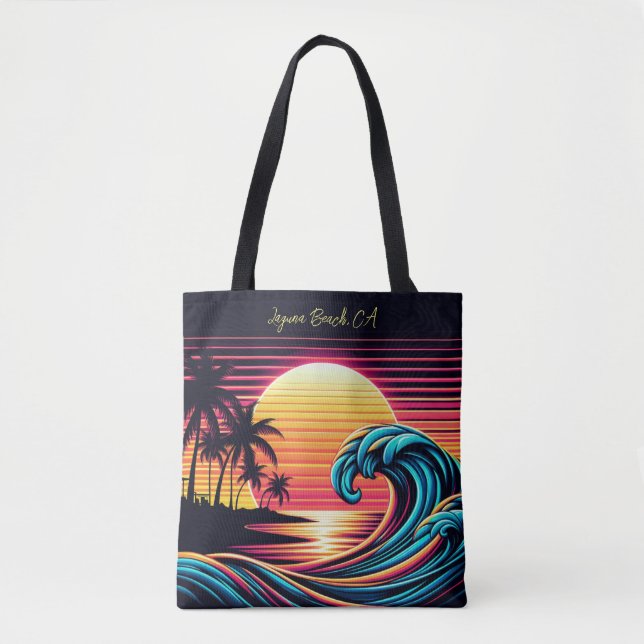 Sunset Retro Surf Wave Tote Bag (Front)