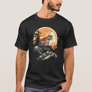 Sunset Retro Tiger Forest Wild Cat Men Women T-Shirt
