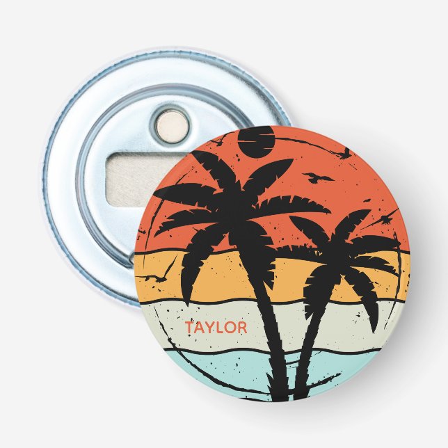 Sunset Retro Vintage Beach Palm Tree  Bottle Opener (Front)