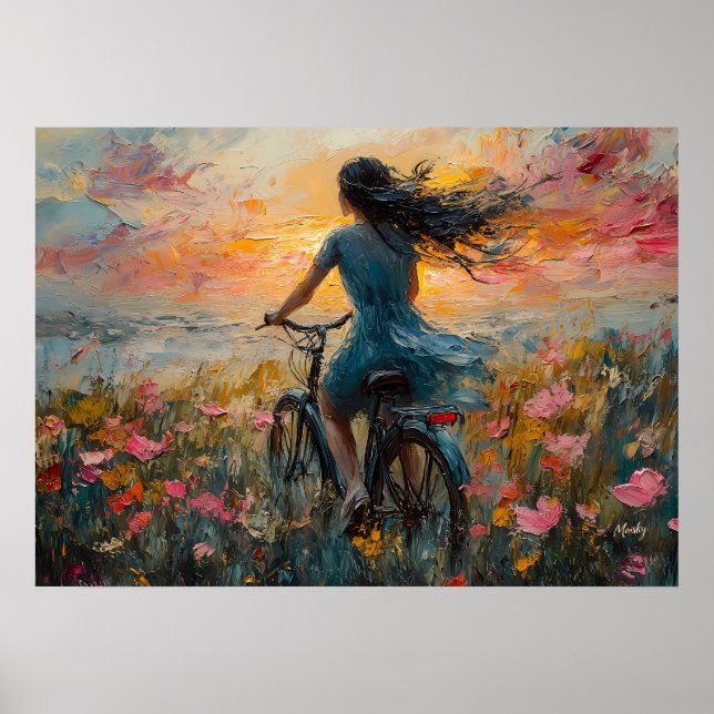 Sunset Ride Through a Flower Field - Impressionist Poster (Front)