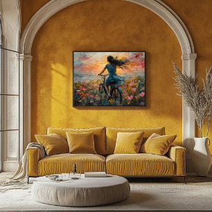 Sunset Ride Through a Flower Field - Impressionist Poster